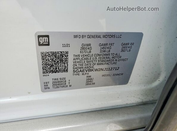 5GAEVBKW2NJ112712 2022 BUICK ENCLAVE White Вид наклейки з VIN-кодом