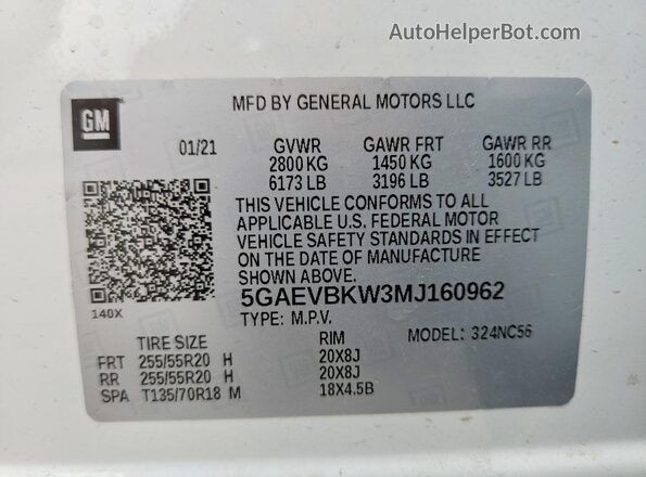 5GAEVBKW3MJ160962 2021 BUICK ENCLAVE White 360 interior view