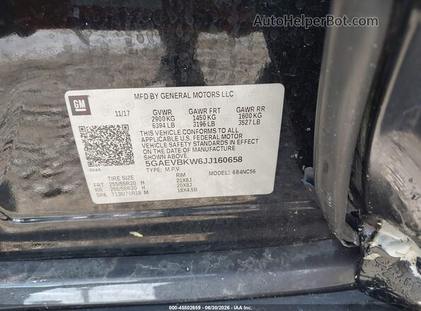 5GAEVBKW6JJ160658 2018 BUICK ENCLAVE Black ძრავის განყოფილების ხედი