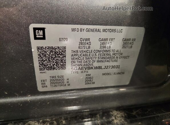 5GAEVBKW8LJ273031 2020 BUICK ENCLAVE Gray Панорамний вид салону 360°