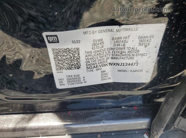 5GAEVBKWXNJ134473 2022 BUICK ENCLAVE Black Vista de la etiqueta del VIN