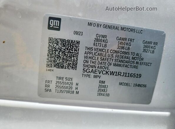 5GAEVCKW1RJ116519 2024 BUICK ENCLAVE White Widok wnętrza 360 stopni