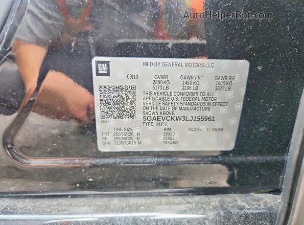 5GAEVCKW3LJ155961 2020 BUICK ENCLAVE Черный Вид наклейки с VIN-кодом