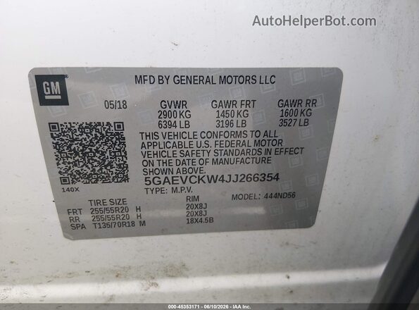5GAEVCKW4JJ266354 2018 BUICK ENCLAVE White Engine compartment view