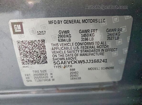 5GAEVCKW5JJ168241 2018 BUICK ENCLAVE Gray 