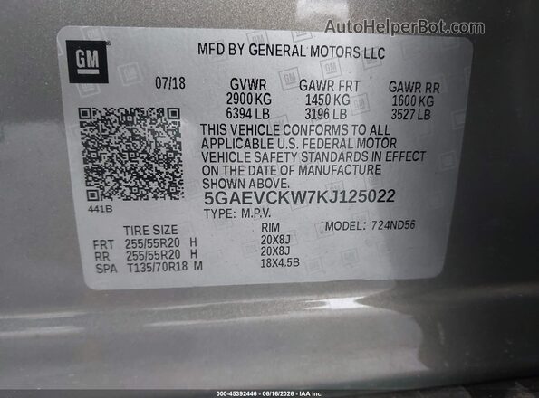 5GAEVCKW7KJ125022 2019 BUICK ENCLAVE Brown Engine compartment view