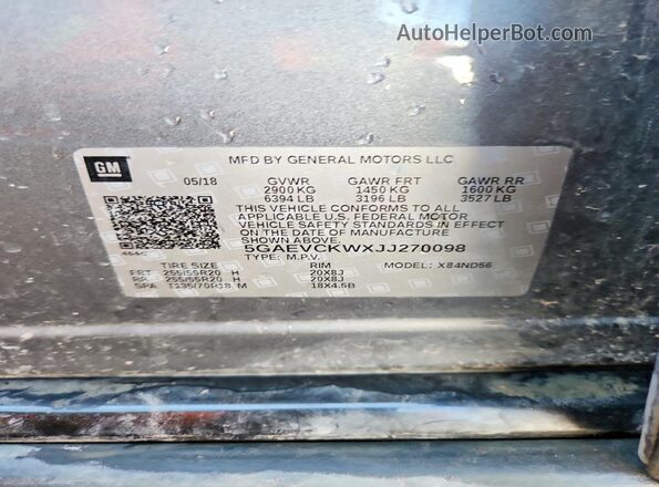 5GAEVCKWXJJ270098 2018 BUICK ENCLAVE Gray სალონის 360-გრადუსიანი ხედი