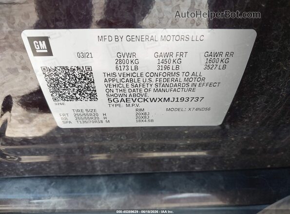 5GAEVCKWXMJ193737 2021 BUICK ENCLAVE Burgundy Engine compartment view