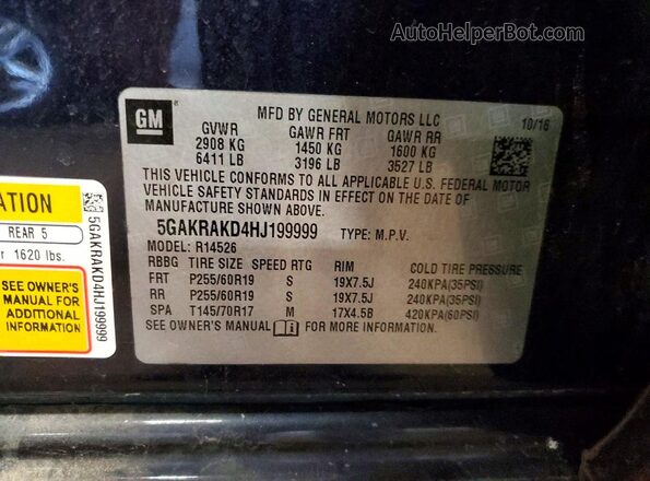 5GAKRAKD4HJ199999 2017 BUICK ENCLAVE Синий 