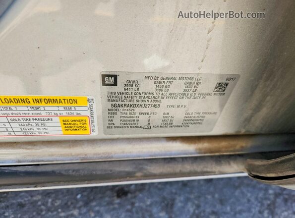 5GAKRAKDXHJ277458 2017 BUICK ENCLAVE Silver VIN sticker view