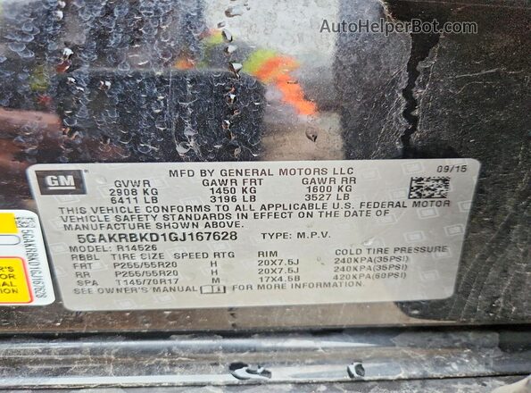 5GAKRBKD1GJ167628 2016 BUICK ENCLAVE Black VIN sticker view