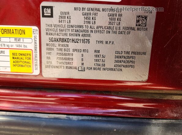 5GAKRBKD1HJ211676 2017 BUICK ENCLAVE Burgundy Engine compartment view