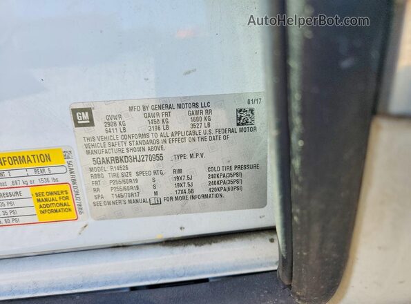 5GAKRBKD3HJ270955 2017 BUICK ENCLAVE White VIN sticker view
