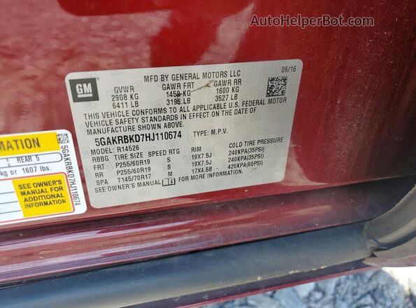 5GAKRBKD7HJ110674 2017 BUICK ENCLAVE Burgundy Engine compartment view