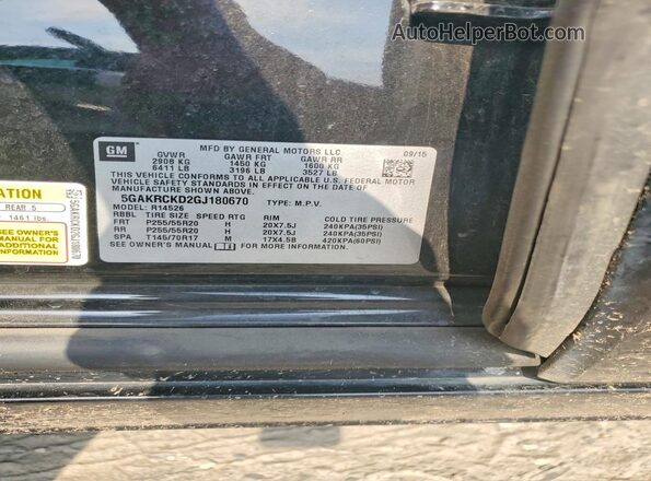 5GAKRCKD2GJ180670 2016 BUICK ENCLAVE Black Вид наклейки з VIN-кодом