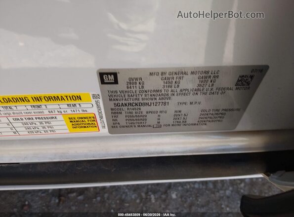 5GAKRCKD8HJ127781 2017 BUICK ENCLAVE White ძრავის განყოფილების ხედი
