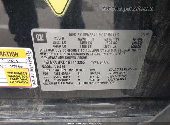 5GAKVBKD1GJ113399 2016 BUICK ENCLAVE Black Вид підкапотного простору