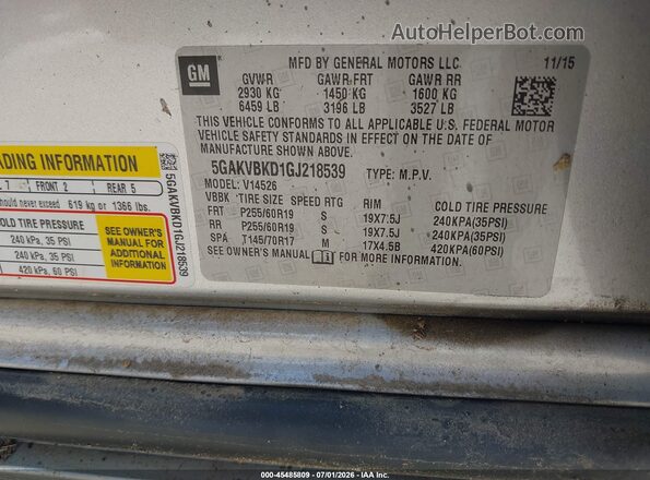 5GAKVBKD1GJ218539 2016 BUICK ENCLAVE Silver Widok komory silnika
