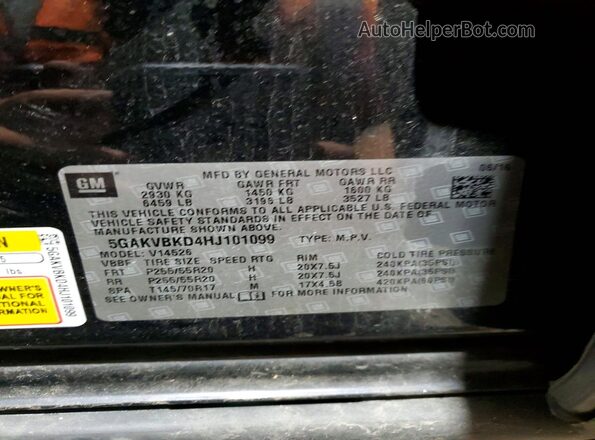 5GAKVBKD4HJ101099 2017 BUICK ENCLAVE Black VIN sticker view