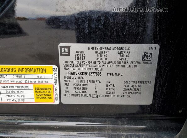 5GAKVBKD5GJ277805 2016 BUICK ENCLAVE Black VIN კოდის სტიკერის ხედი