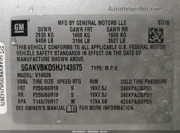 5GAKVBKD5HJ143975 2017 BUICK ENCLAVE Silver Engine compartment view