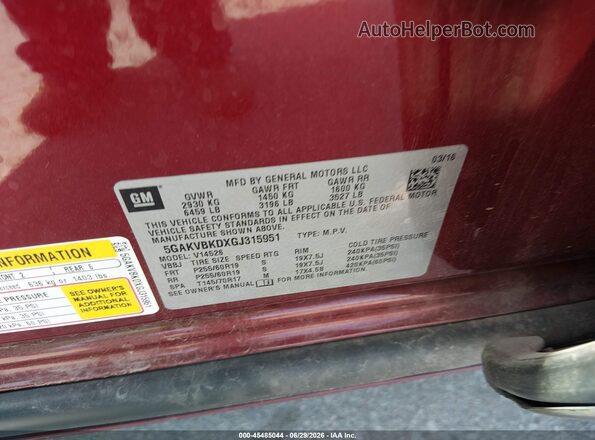 5GAKVBKDXGJ315951 2016 BUICK ENCLAVE Коричневый Вид подкапотного пространства