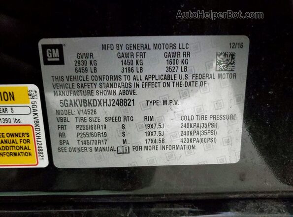 5GAKVBKDXHJ248821 2017 BUICK ENCLAVE Black Widok naklejki z numerem VIN