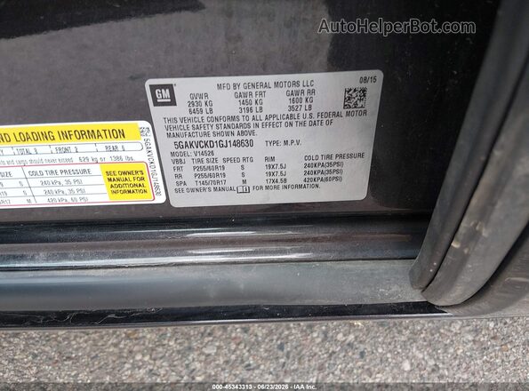 5GAKVCKD1GJ148630 2016 BUICK ENCLAVE Gray Շարժիչի բաժամունքի տեսք