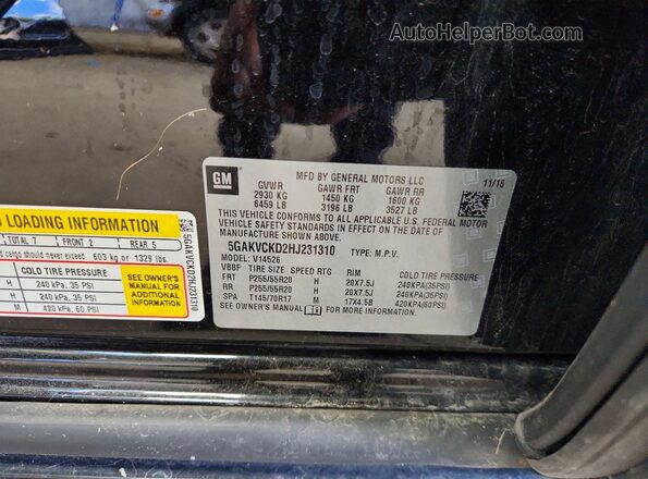 5GAKVCKD2HJ231310 2017 BUICK ENCLAVE Черный Вид наклейки с VIN-кодом