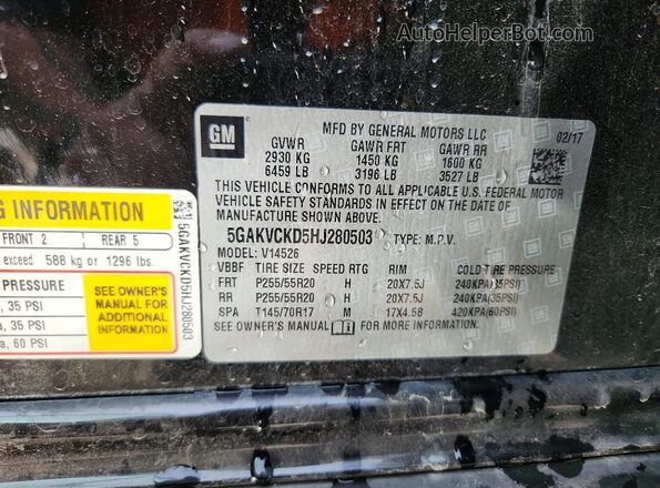 5GAKVCKD5HJ280503 2017 BUICK ENCLAVE Black Vista interior de 360 grados