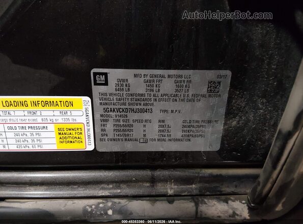 5GAKVCKD7HJ300413 2017 BUICK ENCLAVE Черный Вид подкапотного пространства