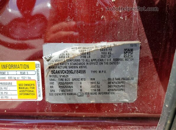 5GAKVCKD9GJ184596 2016 BUICK ENCLAVE Burgundy Vista del compartimento del motor