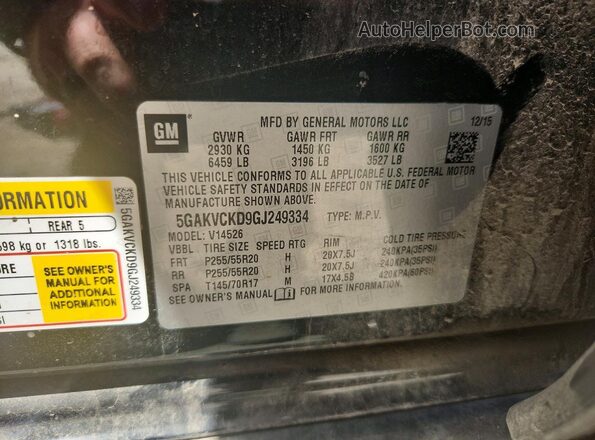 5GAKVCKD9GJ249334 2016 BUICK ENCLAVE Black Widok naklejki z numerem VIN