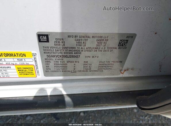 5GAKVCKD9GJ280437 2016 BUICK ENCLAVE White Widok komory silnika