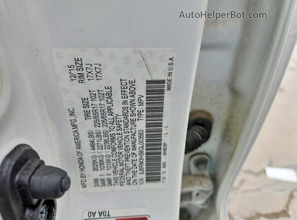 5J6RM3H58GL003583 2016 HONDA CR-V White Вид наклейки з VIN-кодом