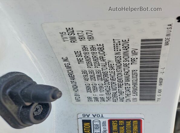 5J6RM3H90GL002978 2016 HONDA CR-V White 