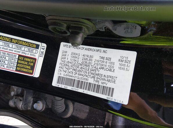 5J6RM4H31GL003090 2016 HONDA CR-V Black Вид підкапотного простору