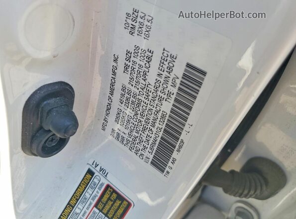 5J6RM4H31GL132883 2016 HONDA CR-V White Engine compartment view