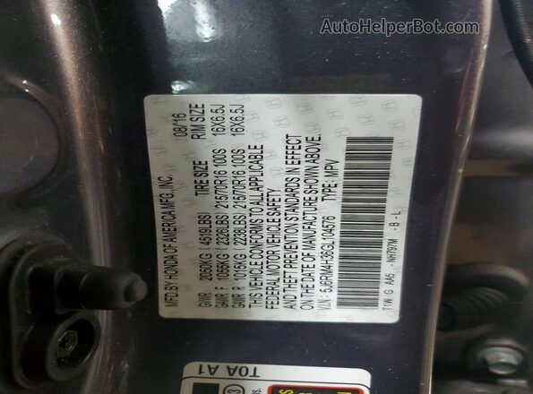 5J6RM4H36GL104576 2016 HONDA CR-V Gray Widok komory silnika