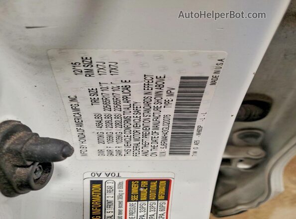 5J6RM4H43GL020076 2016 HONDA CR-V White VIN კოდის სტიკერის ხედი