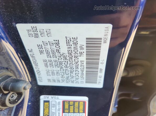 5J6RM4H46GL051418 2016 HONDA CR-V Blue VIN կոդի պիտակի տեսք