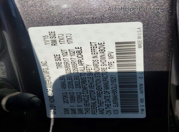 5J6RM4H56GL018251 2016 HONDA CR-V Charcoal Панорамний вид салону 360°