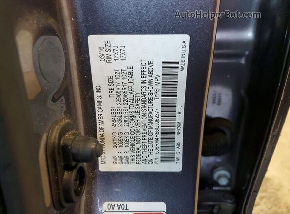 5J6RM4H56GL062377 2016 HONDA CR-V Gray Вид наклейки з VIN-кодом