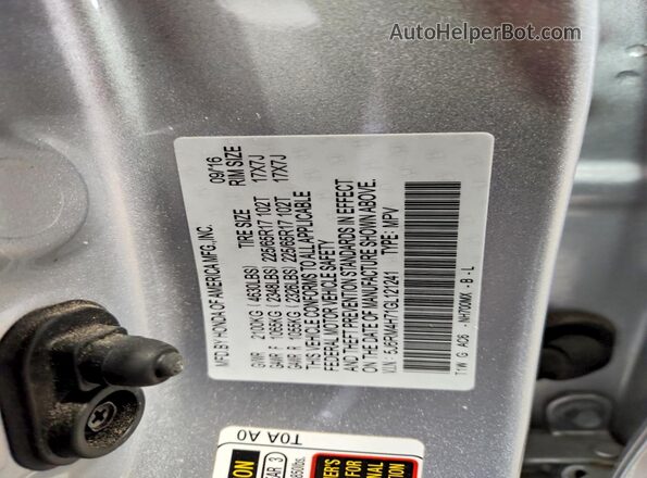 5J6RM4H71GL121241 2016 HONDA CR-V Silver Vista de la etiqueta del VIN