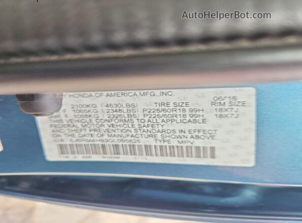 5J6RM4H93GL095825 2016 HONDA CR-V Blue 
