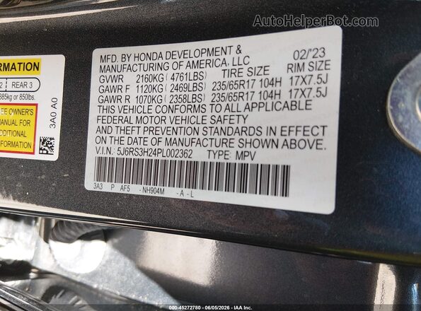 5J6RS3H24PL002362 2023 HONDA CR-V Gray ძრავის განყოფილების ხედი