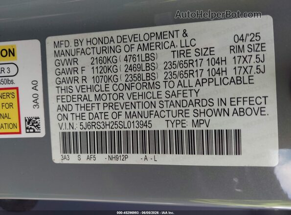 5J6RS3H25SL013945 2025 HONDA CR-V Gray Vista del compartimento del motor