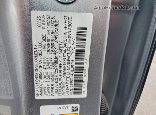 5J6RS3H43TL001795 2026 HONDA CR-V Silver 