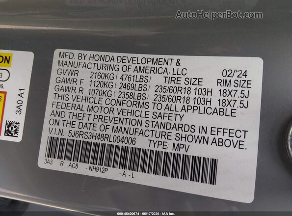 5J6RS3H48RL004006 2024 HONDA CR-V Gray Engine compartment view