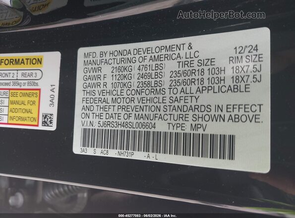 5J6RS3H48SL006604 2025 HONDA CR-V Black ძრავის განყოფილების ხედი